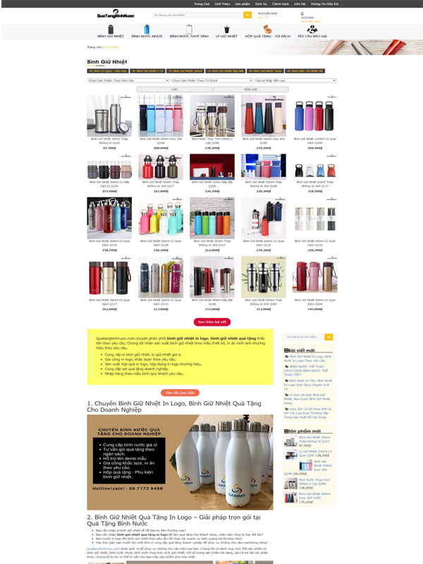 Trang web b&aacute;n b&igrave;nh giữ nhiệt đơn giản